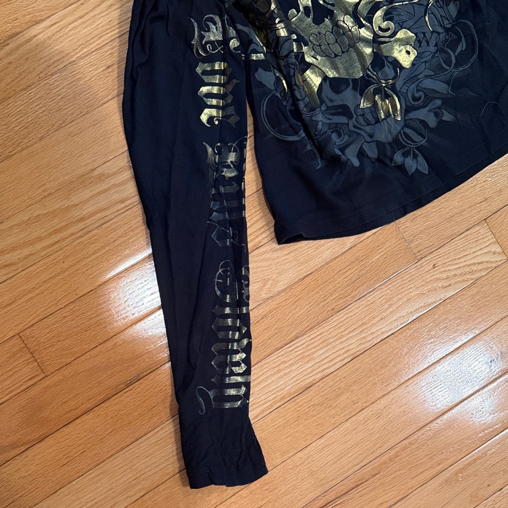 Ed Hardy by Christian Audigier Black and Gold Graphic Long Sleeve Shirt - Picture 5 of 6